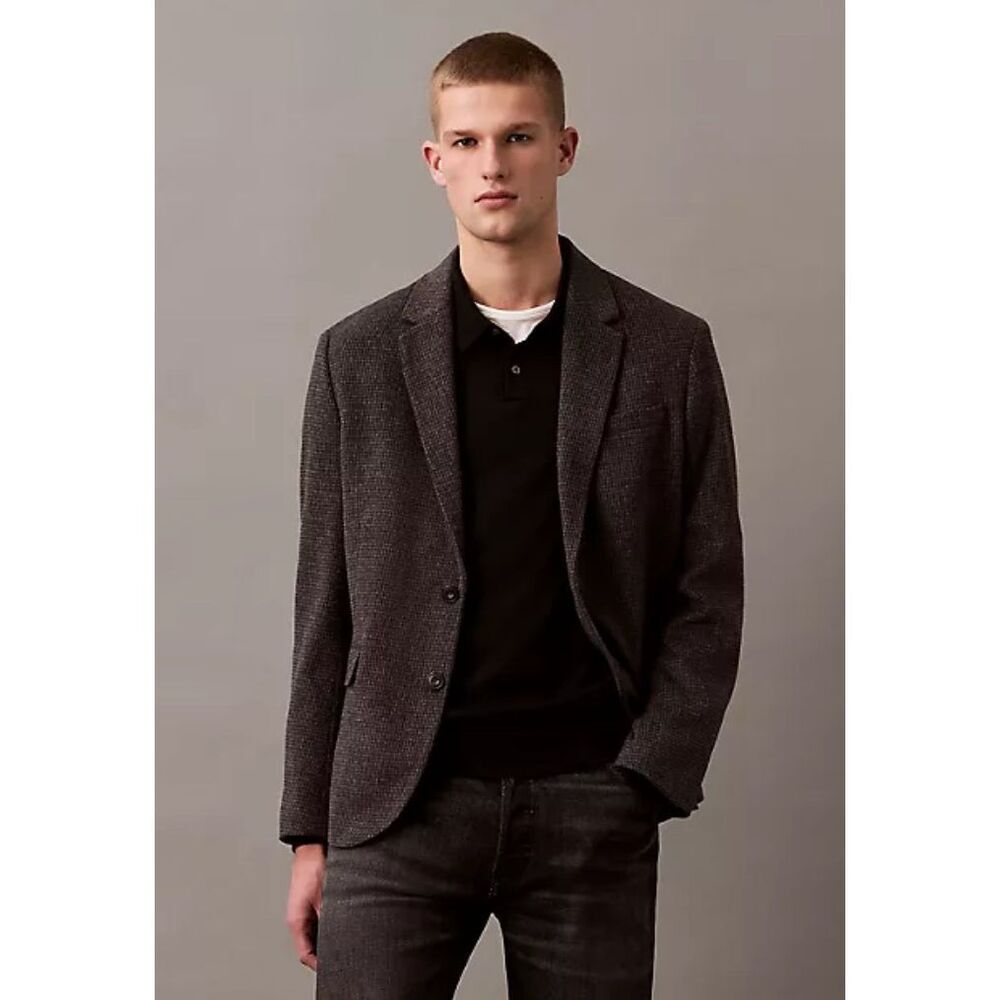 Calvin Klein Nwt Wool Blend Slim Fit Blazer Black Beauty Large